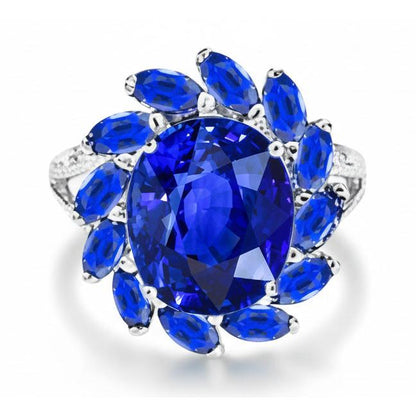 10.50 Carats Oval And Marquise Sri Lankan Sapphire Ring White Gold 14K
