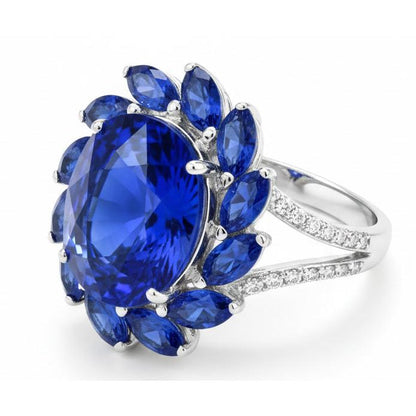 10.50 Carats Oval And Marquise Sri Lankan Sapphire Ring White Gold 14K