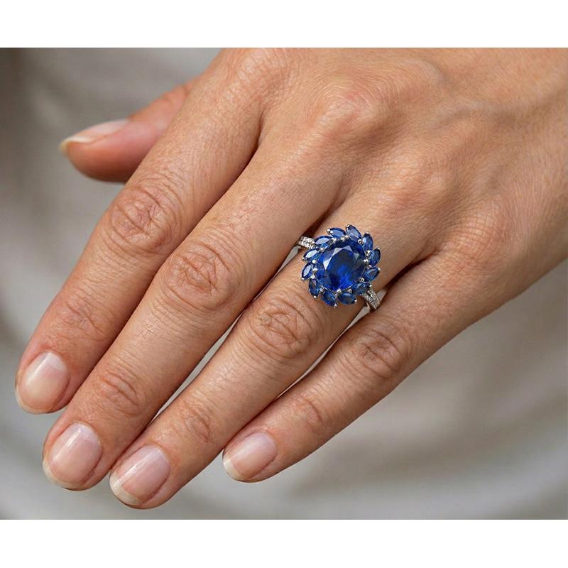 10.50 Carats Oval And Marquise Sri Lankan Sapphire Ring White Gold 14K