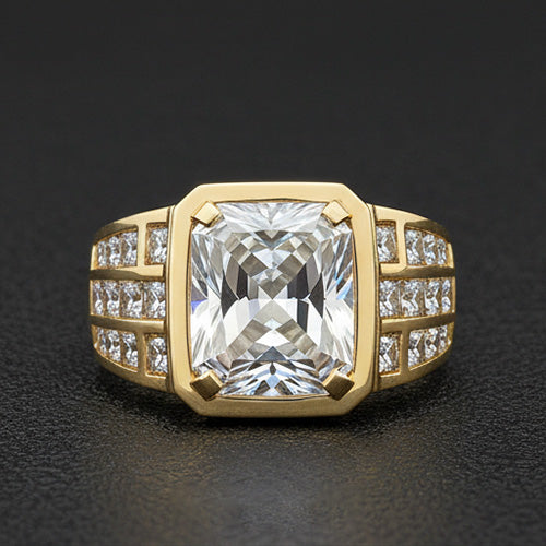 10 Ct. Radiant Cut Lab Grown Diamond Men's Ring White Gold 10K