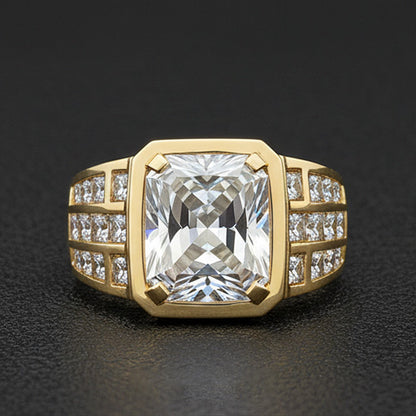 10 Ct. Radiant Cut Lab Grown Diamond Men's Ring White Gold 10K