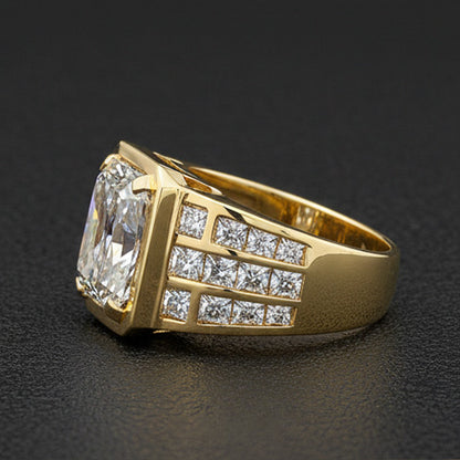 10 Ct. Radiant Cut Lab Grown Diamond Men's Ring White Gold 10K