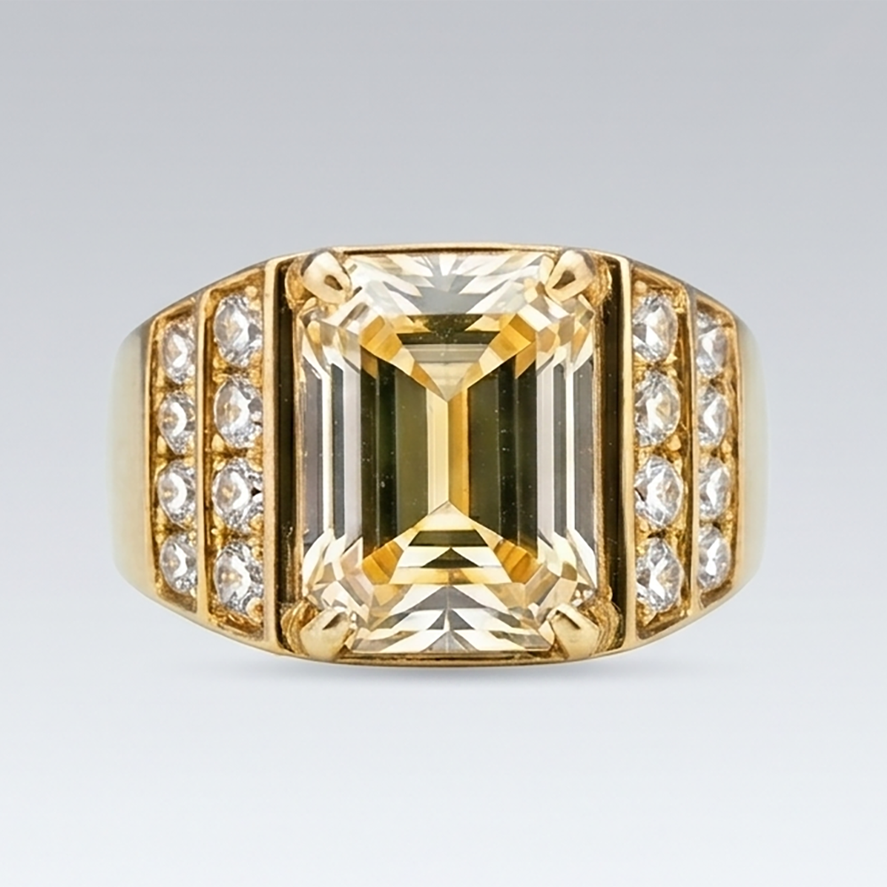 10K Yellow Gold Emerald Lab Grown Diamond Men's Ring