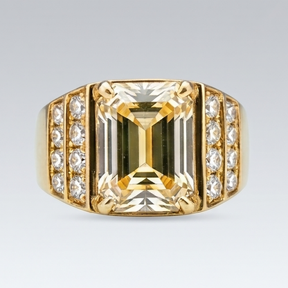 10K Yellow Gold Emerald Lab Grown Diamond Men's Ring