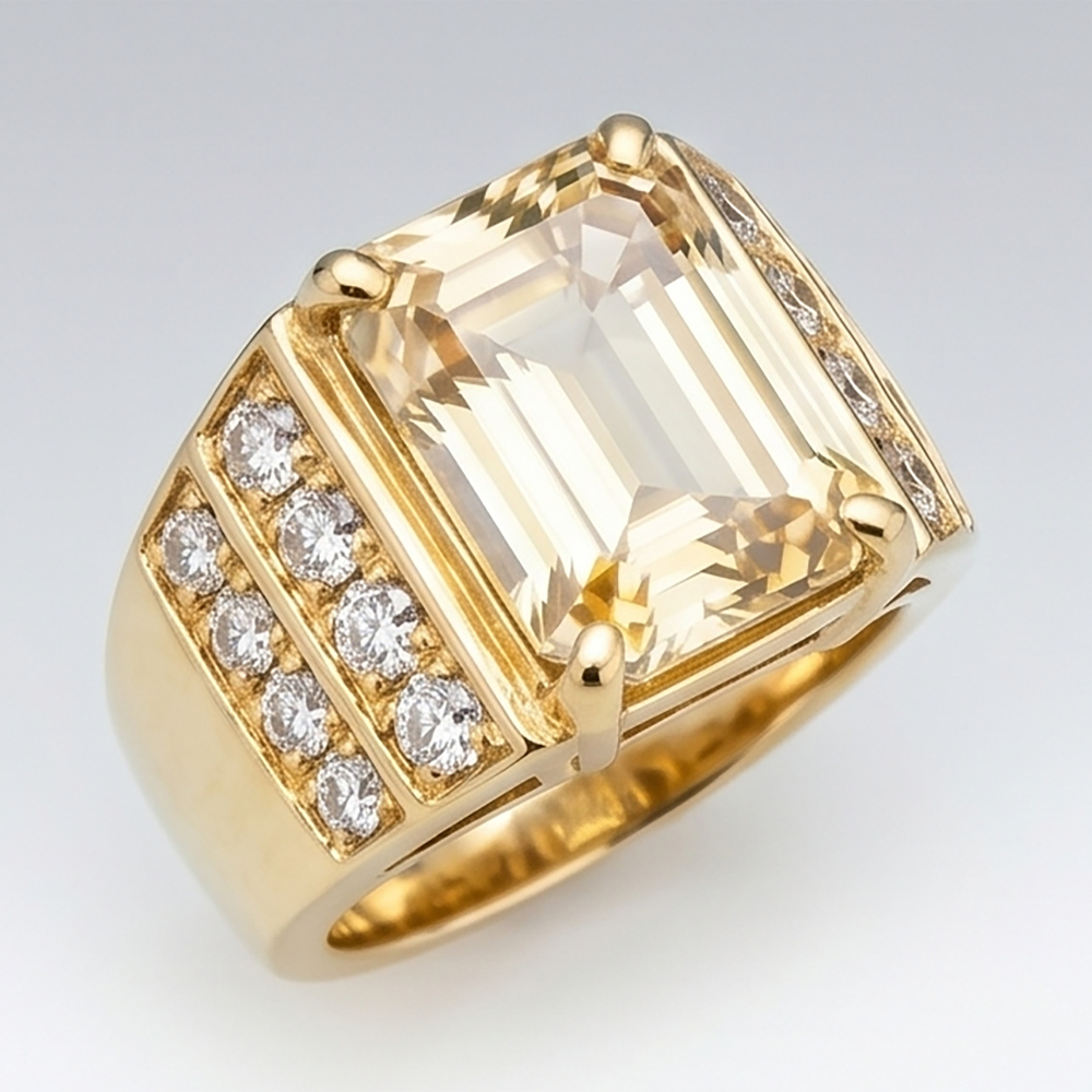 10K Yellow Gold Emerald Lab Grown Diamond Men's Ring