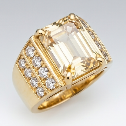 10K Yellow Gold Emerald Lab Grown Diamond Men's Ring