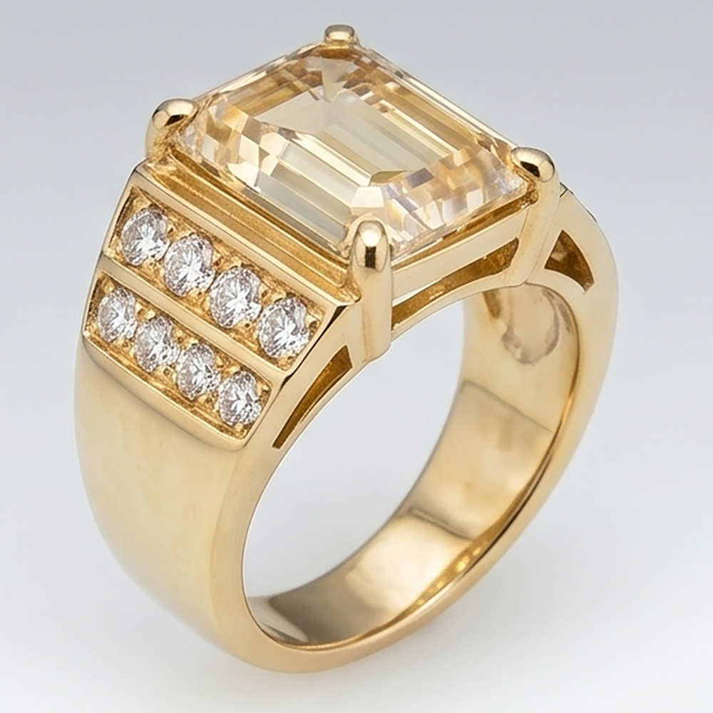 10K Yellow Gold Emerald Lab Grown Diamond Men's Ring