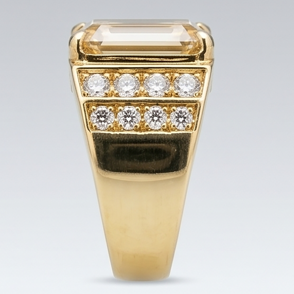 10K Yellow Gold Emerald Lab Grown Diamond Men's Ring