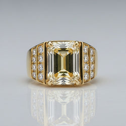 10K Yellow Gold Emerald Lab Grown Diamond Men's Ring