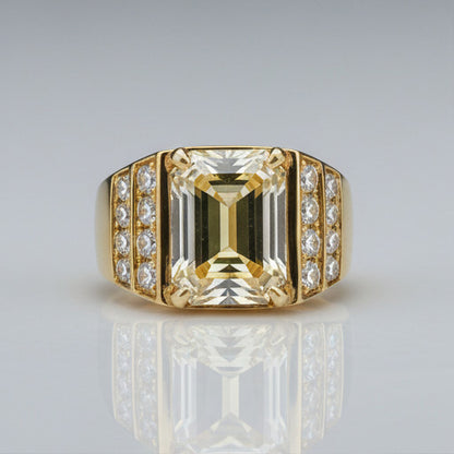10K Yellow Gold Emerald Lab Grown Diamond Men's Ring