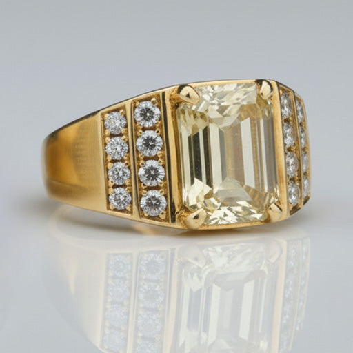 10K Yellow Gold Emerald Lab Grown Diamond Men's Ring