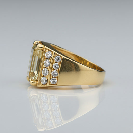 10K Yellow Gold Emerald Lab Grown Diamond Men's Ring
