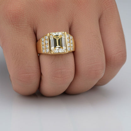 10K Yellow Gold Emerald Lab Grown Diamond Men's Ring