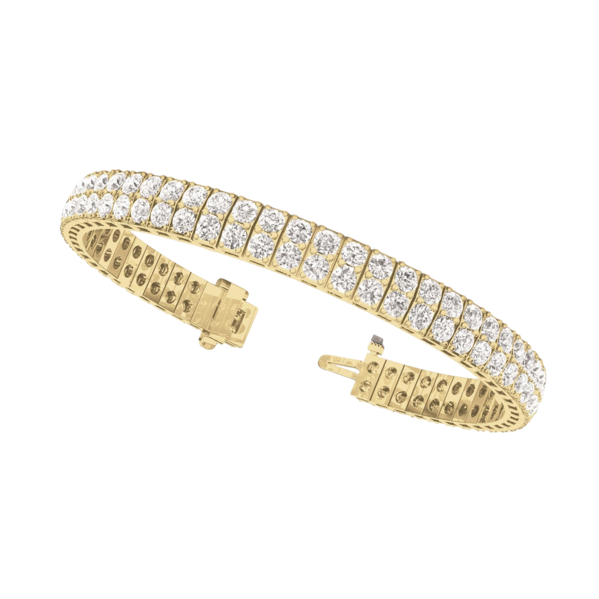 10K Yellow 11.20 Carats Round Cut Double Row Lab Grown Diamonds Bracelet New