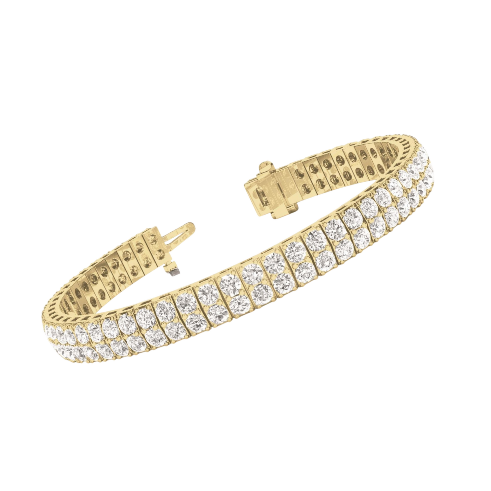 10K Yellow 11.20 Carats Round Cut Double Row Lab Grown Diamonds Bracelet New