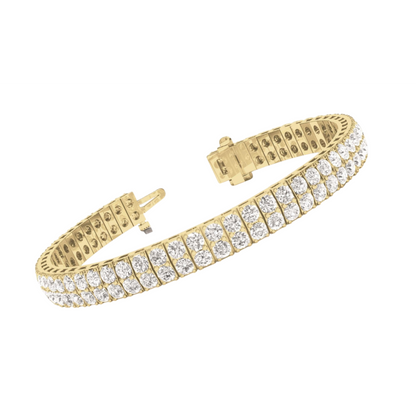 10K Yellow 11.20 Carats Round Cut Double Row Lab Grown Diamonds Bracelet New