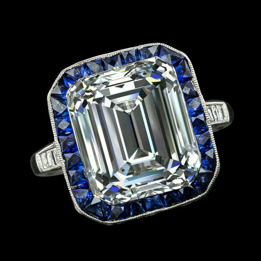 10 Carat Emerald Lab Grown Diamond Sapphire Ring
