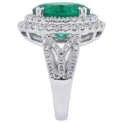 11.25 Carats Oval Cut Green Emerald GIA & Natural Earth Mined Diamond 14K White Gold Anniversary Ring