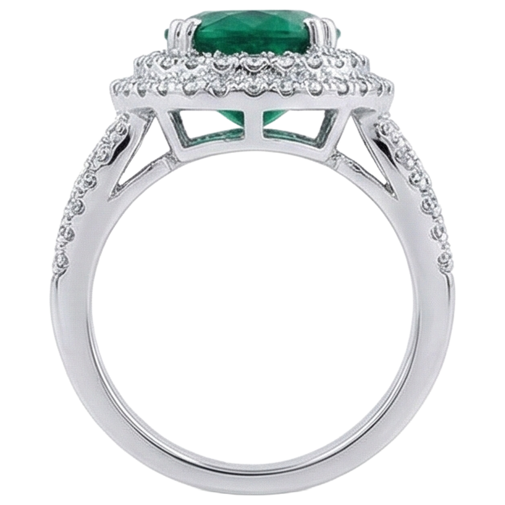 11.25 Carats Oval Cut Green Emerald GIA & Natural Earth Mined Diamond 14K White Gold Anniversary Ring