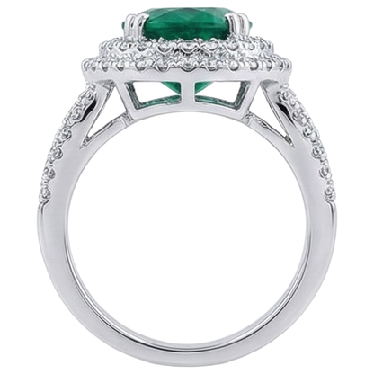 11.25 Carats Oval Cut Green Emerald GIA & Natural Earth Mined Diamond 14K White Gold Anniversary Ring