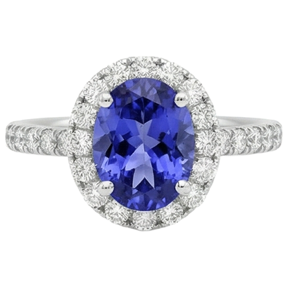 11.25 Carats Oval Tanzanite With Round Natural Earth Mined Diamonds Ring 14K White Gold