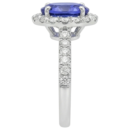 11.25 Carats Oval Tanzanite With Round Natural Earth Mined Diamonds Ring 14K White Gold