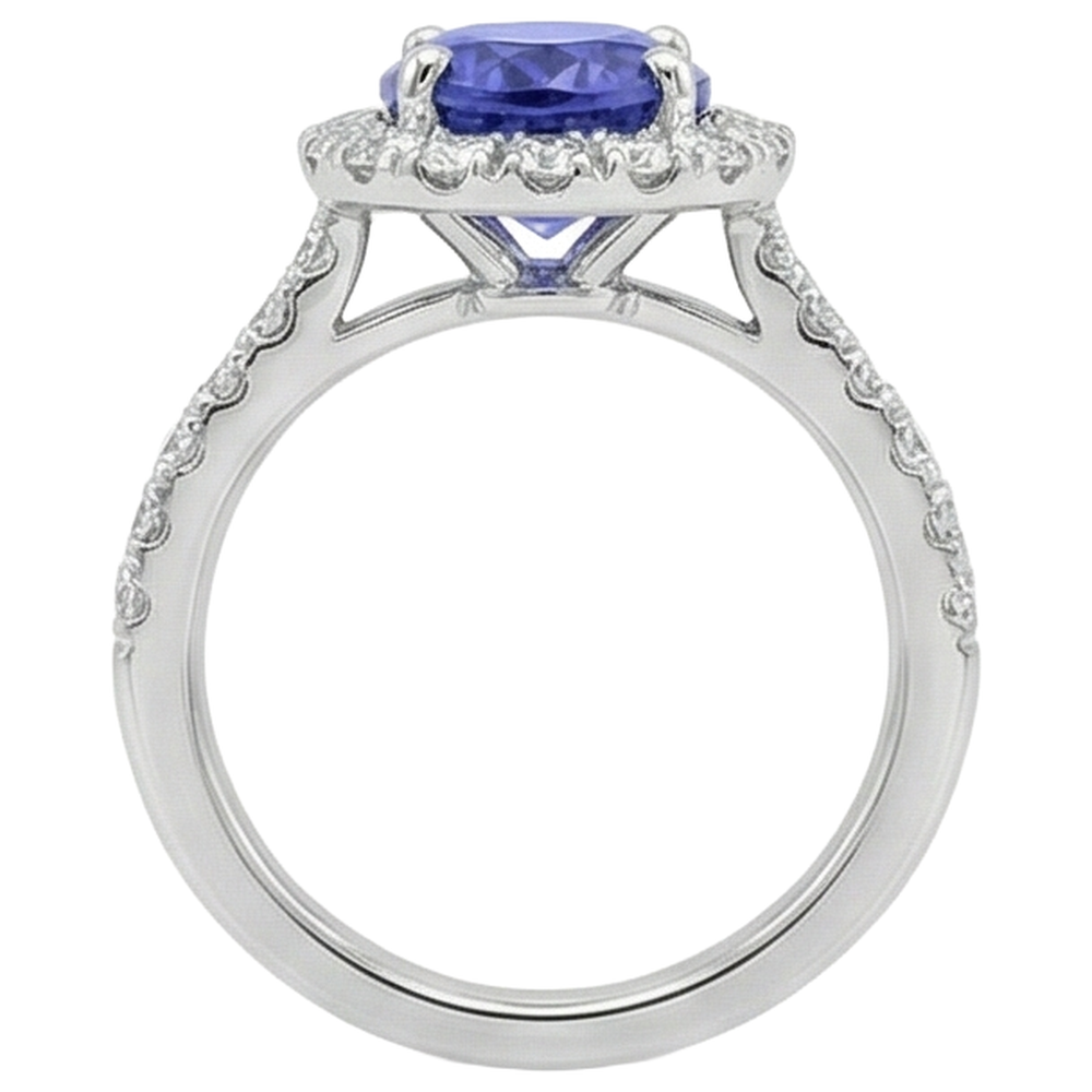 11.25 Carats Oval Tanzanite With Round Natural Earth Mined Diamonds Ring 14K White Gold