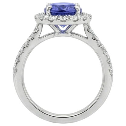 11.25 Carats Oval Tanzanite With Round Natural Earth Mined Diamonds Ring 14K White Gold