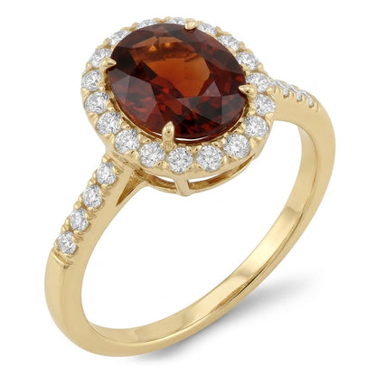 11.25 Ct Garnet With Natural Earth Mined Diamonds Engagement Ring Yellow Gold 14K
