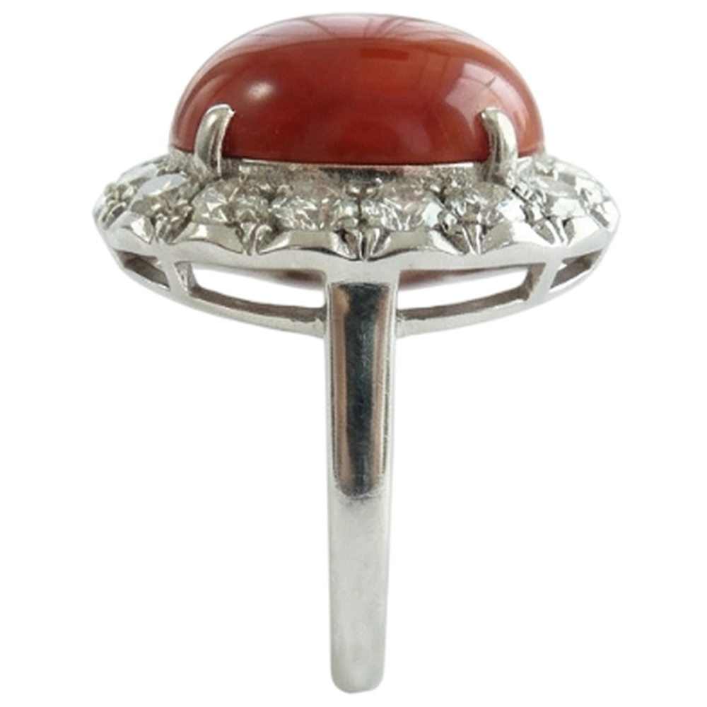 11.25 Ct Round Cut Red Coral And Natural Earth Mined Diamonds Wedding Ring 14K Gold
