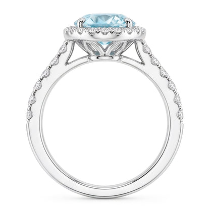 11.70 Ct Oval Aquamarine And Round Natural Earth Mined Diamonds Ring 14K White Gold