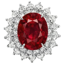 11.75 Carats Red Ruby IGI CERTIFIED With Diamonds Ring 14K White Gold