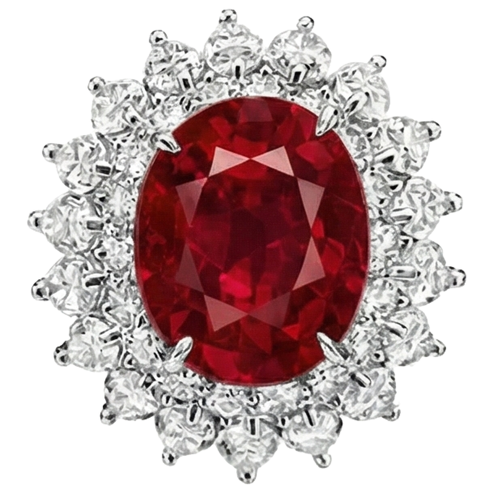 11.75 Carats Red Ruby IGI CERTIFIED With Diamonds Ring 14K White Gold