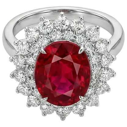 11.75 Carats Red Ruby IGI CERTIFIED With Diamonds Ring 14K White Gold
