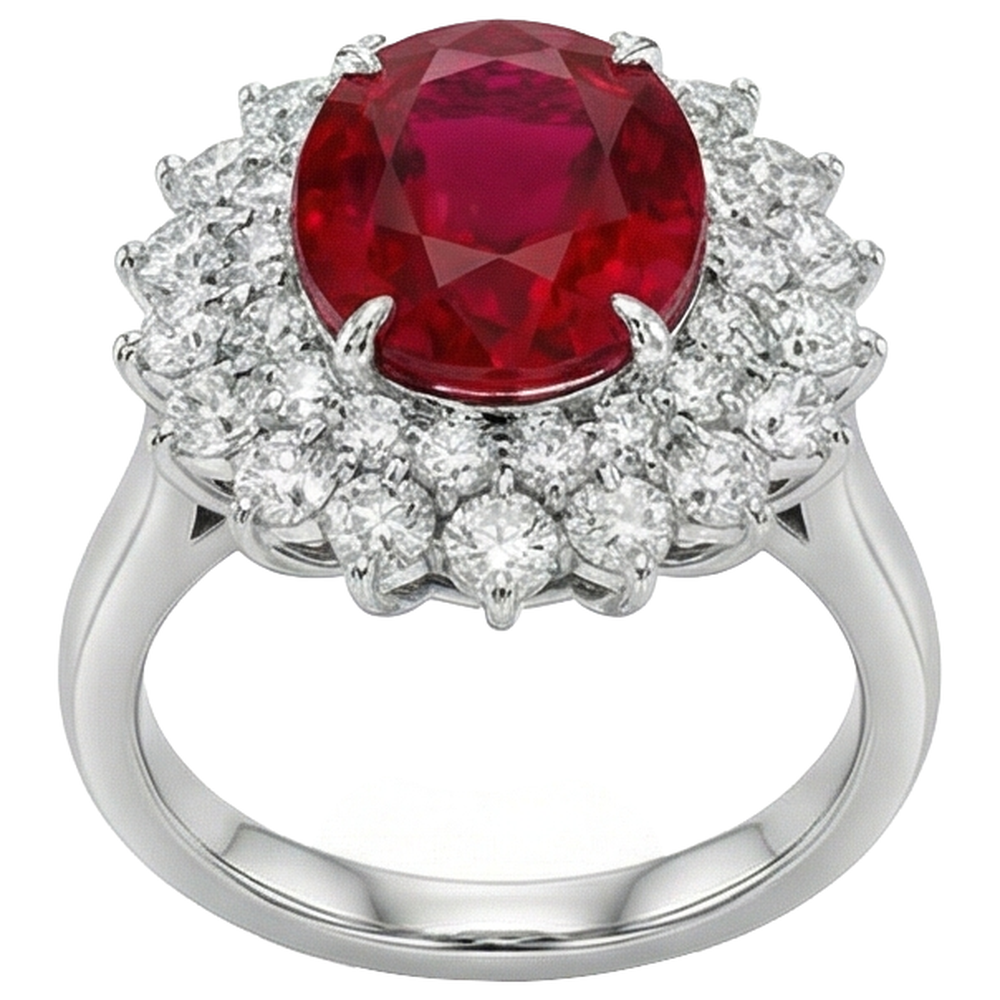 11.75 Carats Red Ruby IGI CERTIFIED With Diamonds Ring 14K White Gold
