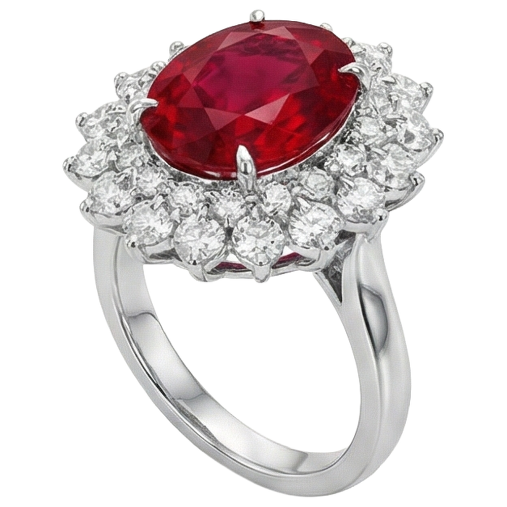 11.75 Carats Red Ruby IGI CERTIFIED With Diamonds Ring 14K White Gold