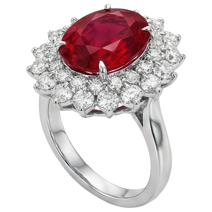 11.75 Carats Red Ruby IGI CERTIFIED With Diamonds Ring 14K White Gold
