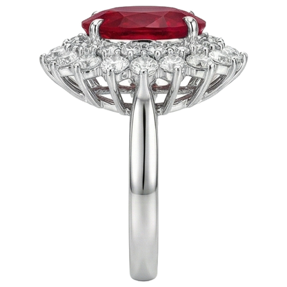 11.75 Carats Red Ruby IGI CERTIFIED With Diamonds Ring 14K White Gold