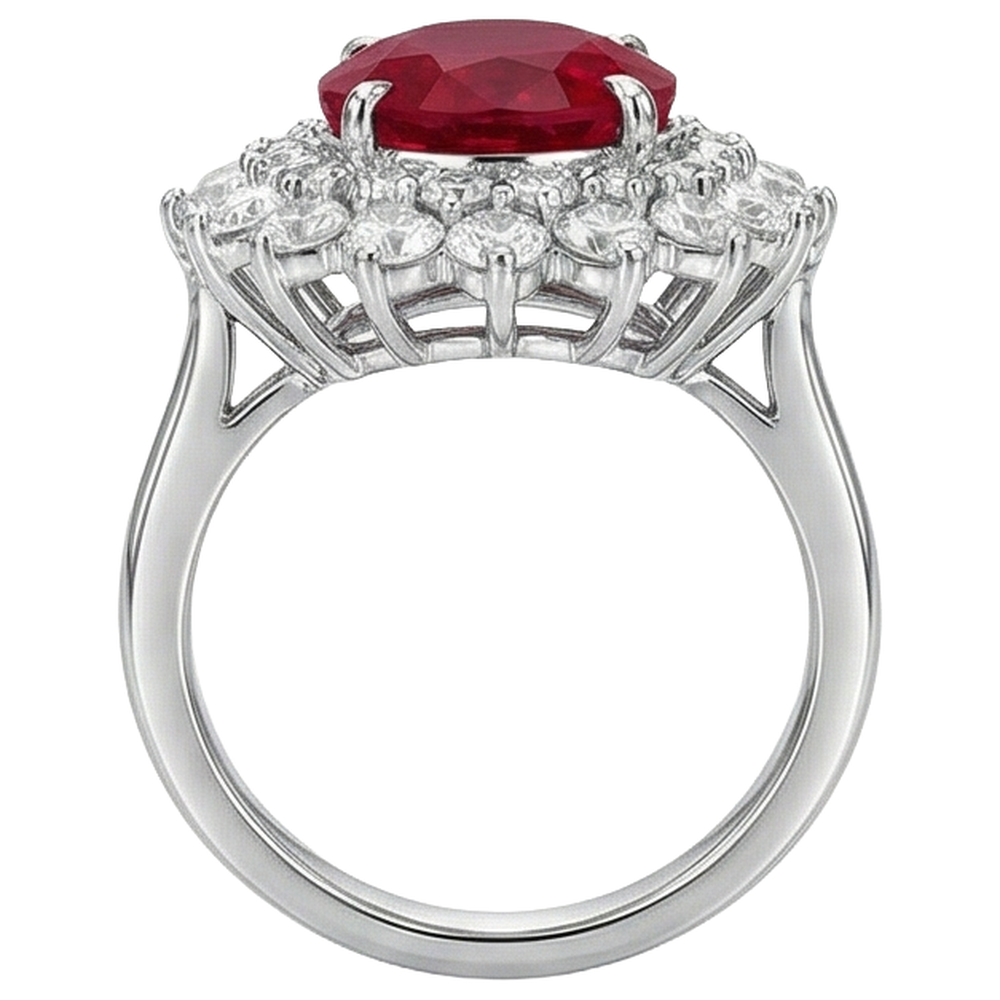 11.75 Carats Red Ruby IGI CERTIFIED With Diamonds Ring 14K White Gold
