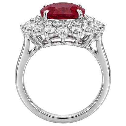 11.75 Carats Red Ruby IGI CERTIFIED With Diamonds Ring 14K White Gold
