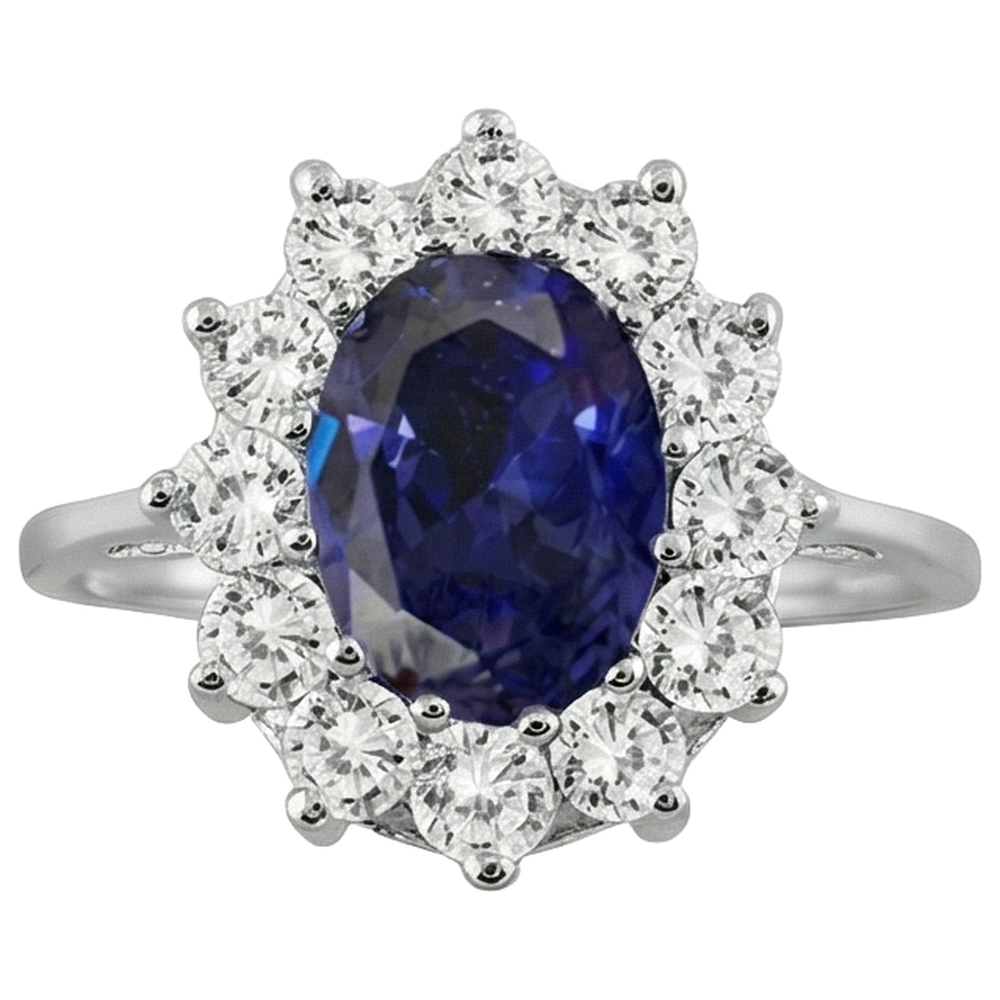11.75 Ct Blue Tanzanite With Natural Earth Mined Diamonds Wedding Cluster Ring 14K White Gold