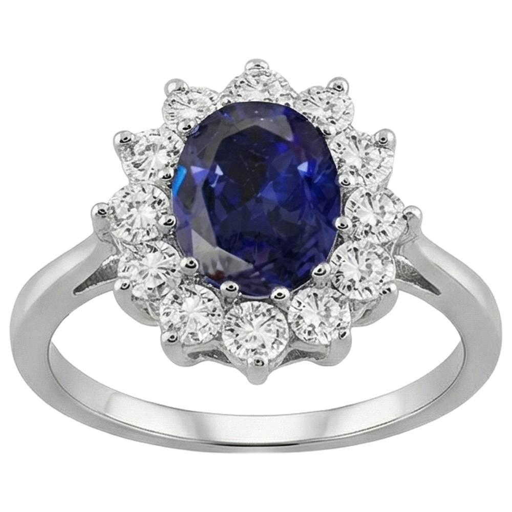 11.75 Ct Blue Tanzanite With Natural Earth Mined Diamonds Wedding Cluster Ring 14K White Gold