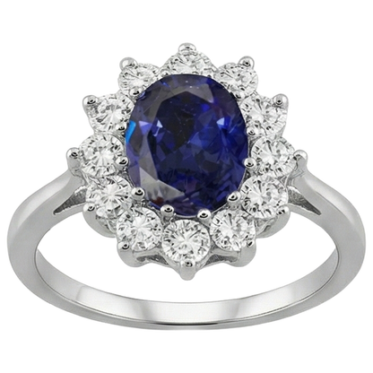 11.75 Ct Blue Tanzanite With Natural Earth Mined Diamonds Wedding Cluster Ring 14K White Gold