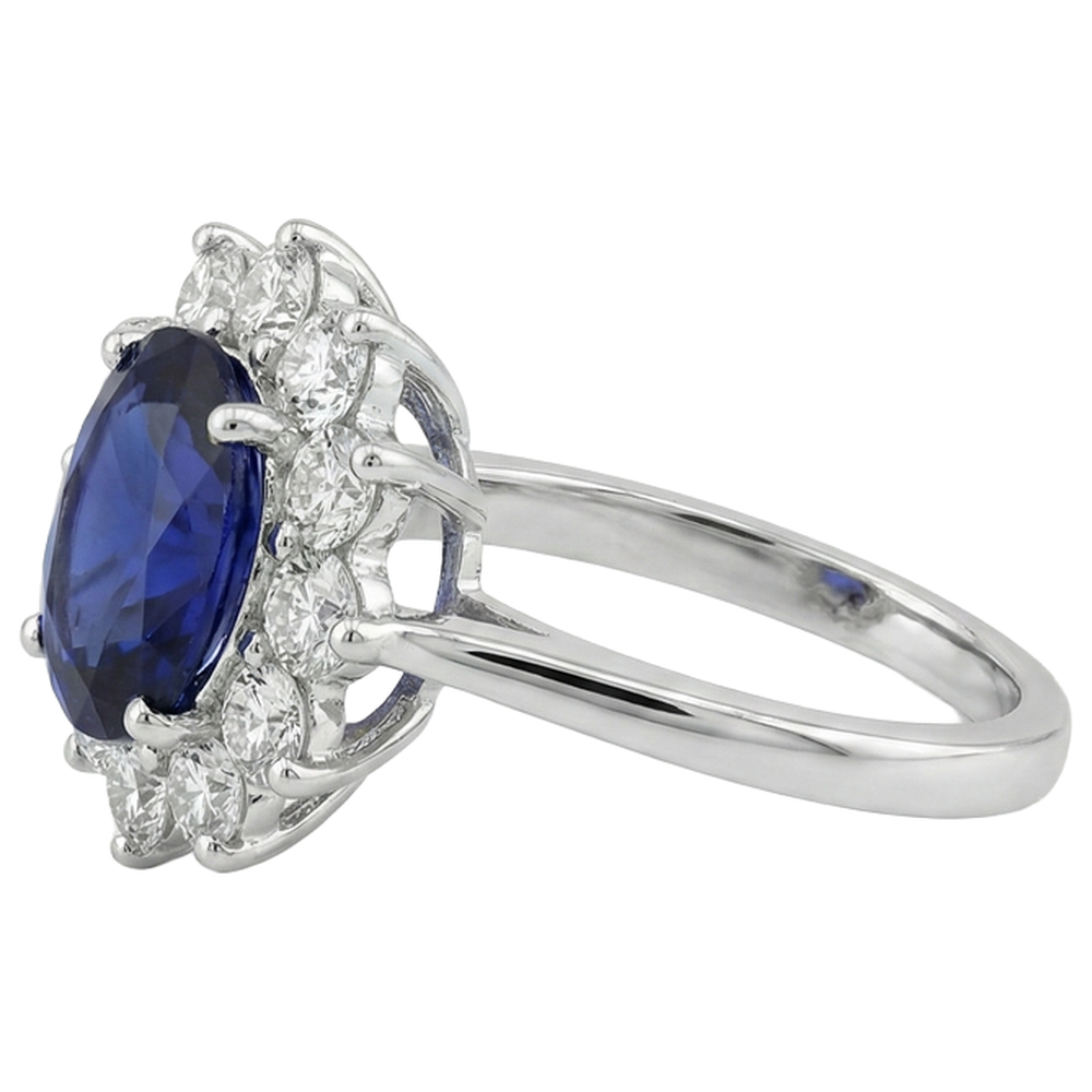11.75 Ct Blue Tanzanite With Natural Earth Mined Diamonds Wedding Cluster Ring 14K White Gold