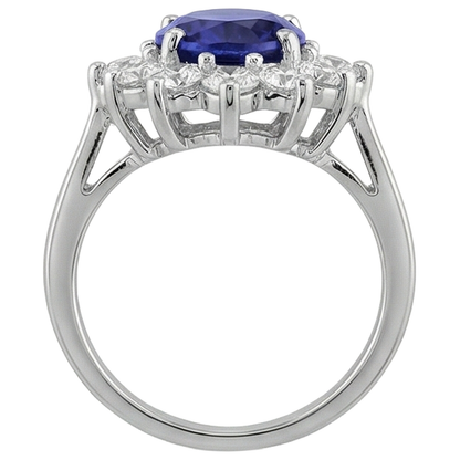11.75 Ct Blue Tanzanite With Natural Earth Mined Diamonds Wedding Cluster Ring 14K White Gold