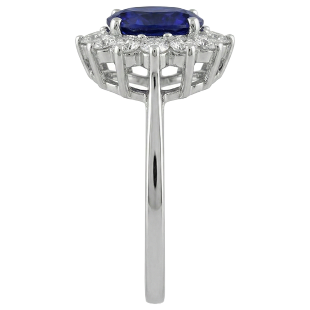 11.75 Ct Blue Tanzanite With Natural Earth Mined Diamonds Wedding Cluster Ring 14K White Gold