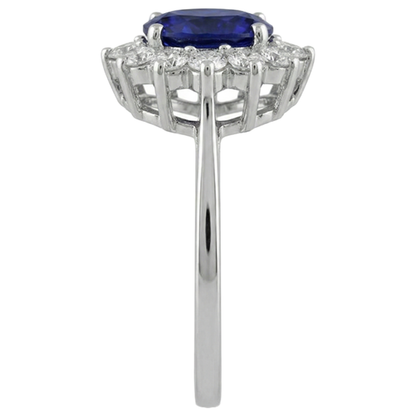 11.75 Ct Blue Tanzanite With Natural Earth Mined Diamonds Wedding Cluster Ring 14K White Gold