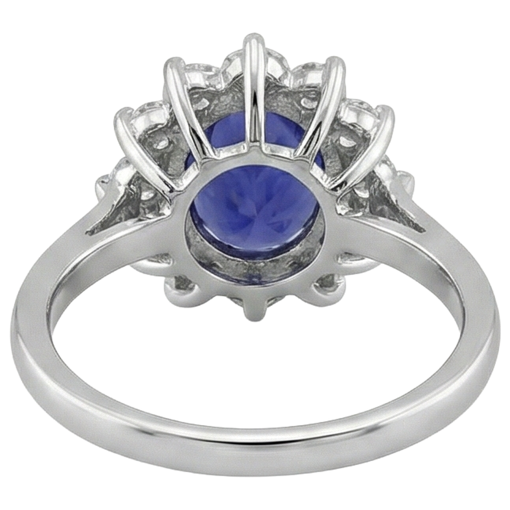11.75 Ct Blue Tanzanite With Natural Earth Mined Diamonds Wedding Cluster Ring 14K White Gold
