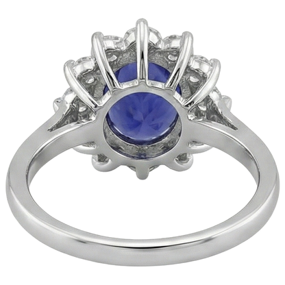 11.75 Ct Blue Tanzanite With Natural Earth Mined Diamonds Wedding Cluster Ring 14K White Gold