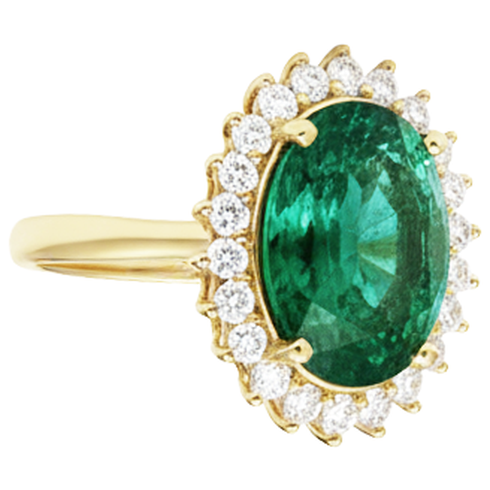 11 Ct Oval Green Emerald GIA With Natural Earth Mined Diamond Wedding Ring 14K Yellow Gold